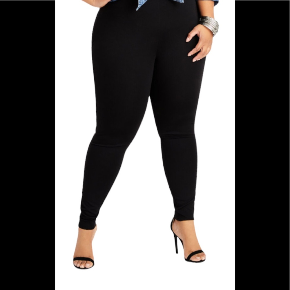 Ashley Stewart Pull On Leggings Plus Size Black Spandex W/ Leather Trim …